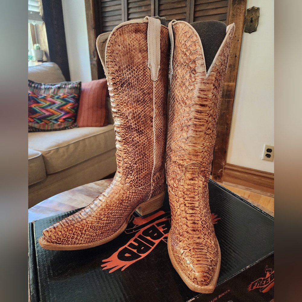 Freebird Woodland Beige Python Cowgirl Boots